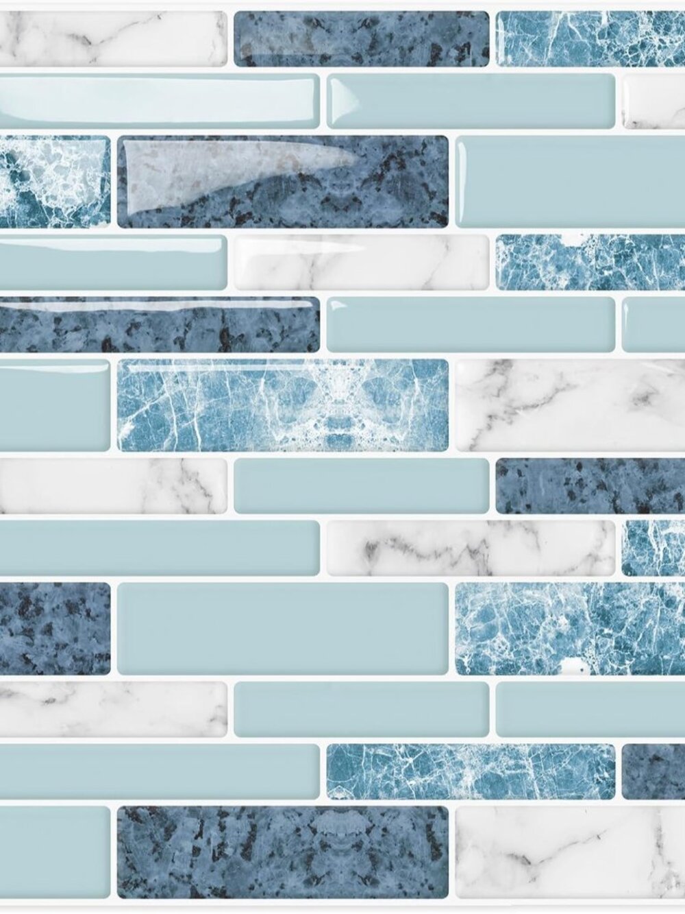 Peel and Stick Backsplash 3D Self Adhesive Wall Tile Blue 10 Sheet